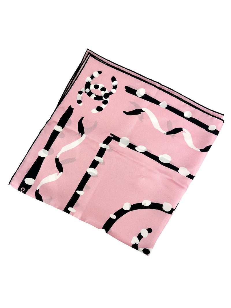 Chanel Pink & Black Print Silk Scarf