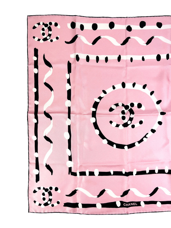 Chanel Pink & Black Print Silk Scarf