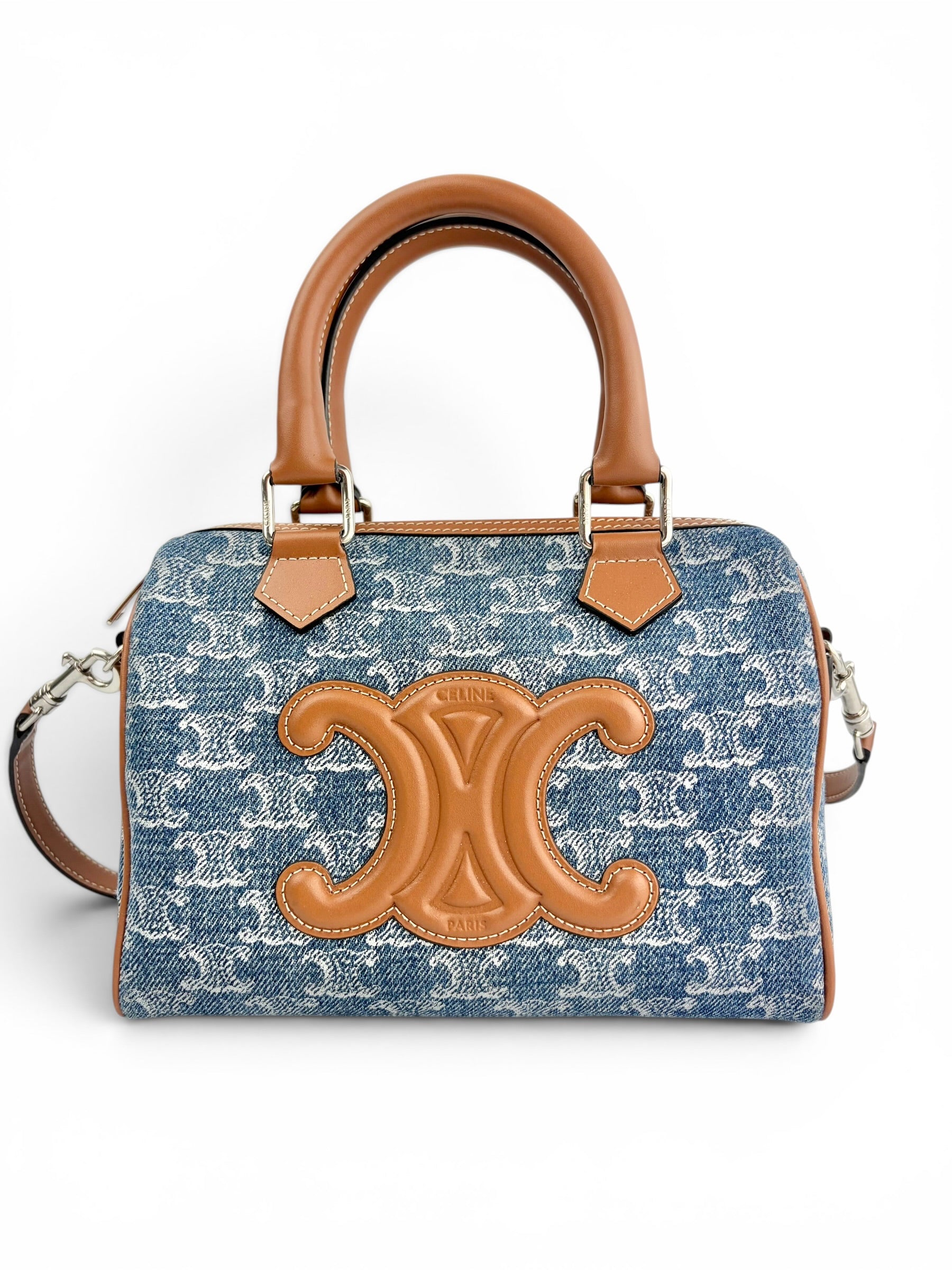 celine-denim-triomphe-25cm-boston-bag-w--strap-0