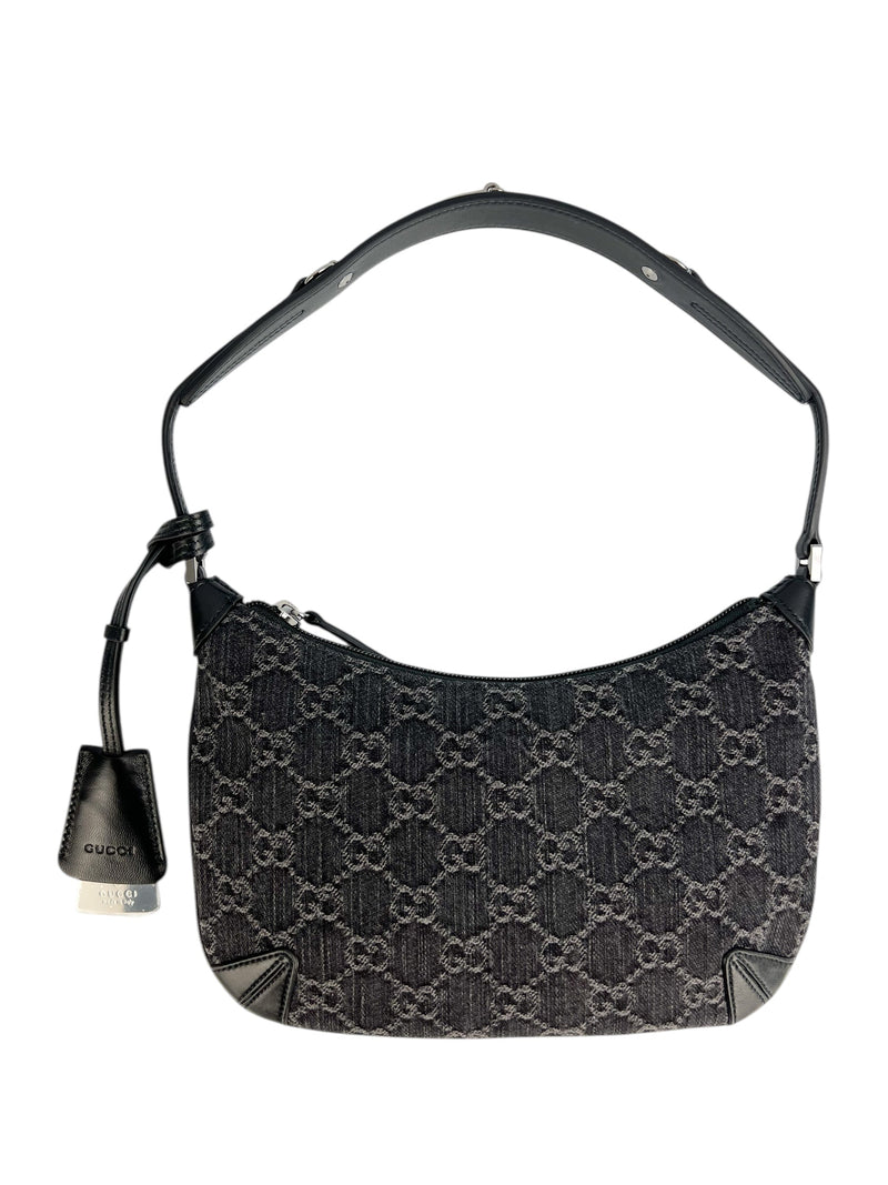 Gucci Black Denim Slim Horsebit Shoulder Bag