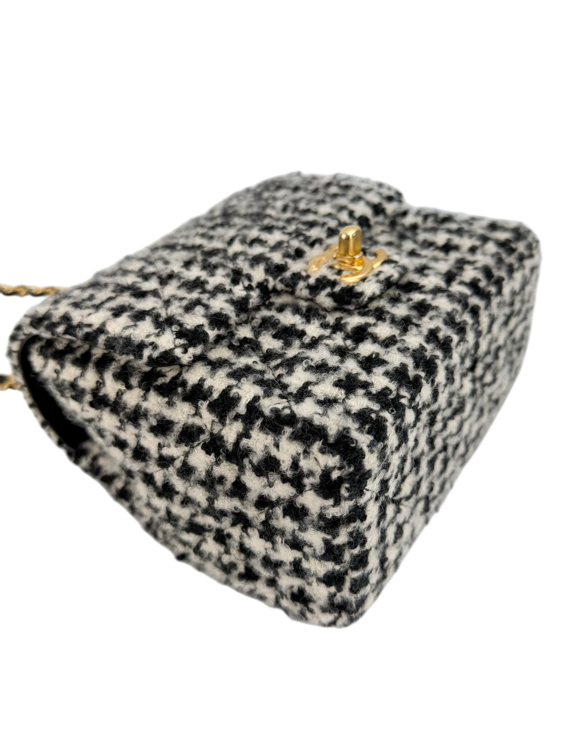 Chanel Mini Square Tweed Houndstooth Flap Classic