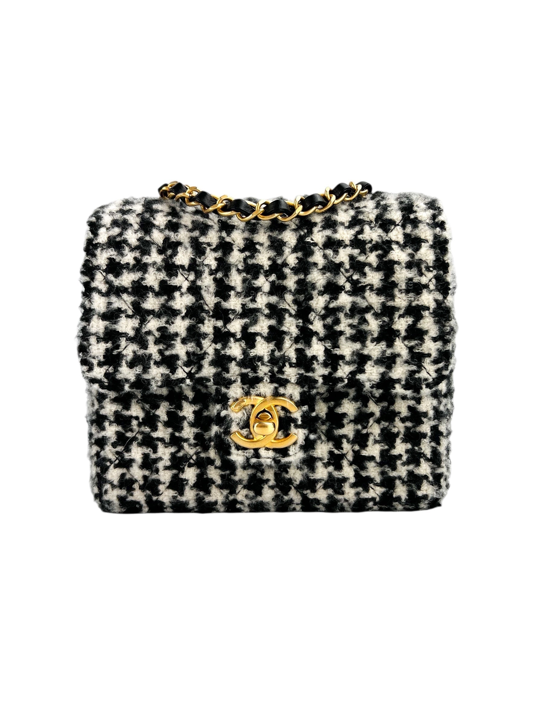 Chanel Mini Square Tweed Houndstooth Flap Classic