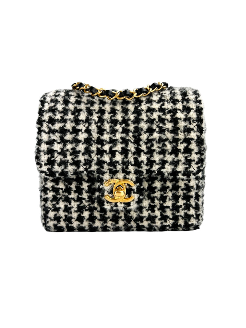 Chanel Mini Square Tweed Houndstooth Flap Classic