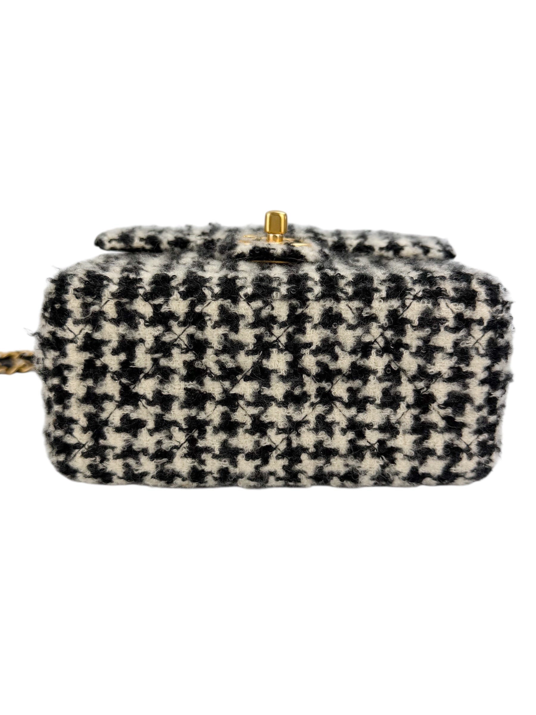 Chanel Mini Square Tweed Houndstooth Flap Classic