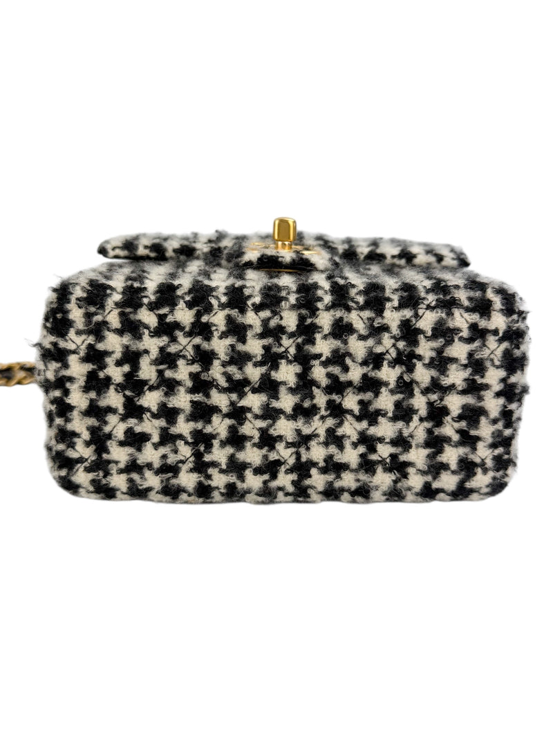 Chanel Mini Square Tweed Houndstooth Flap Classic