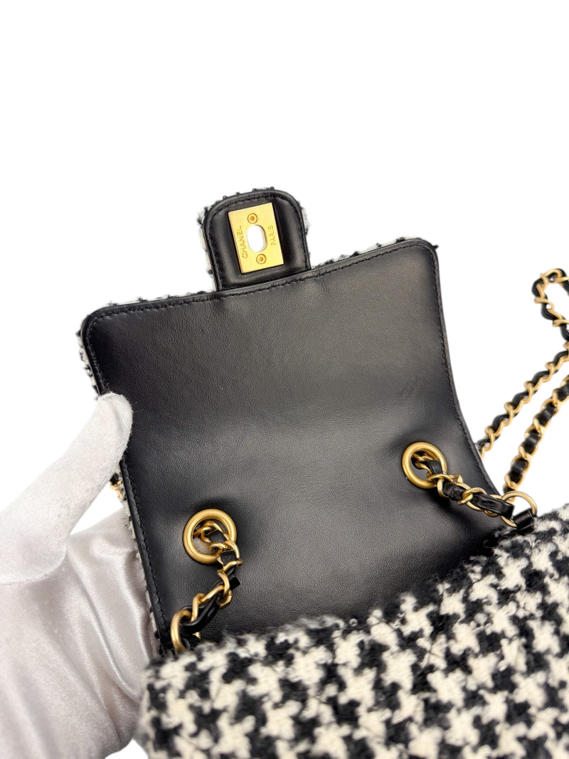 Chanel Mini Square Tweed Houndstooth Flap Classic