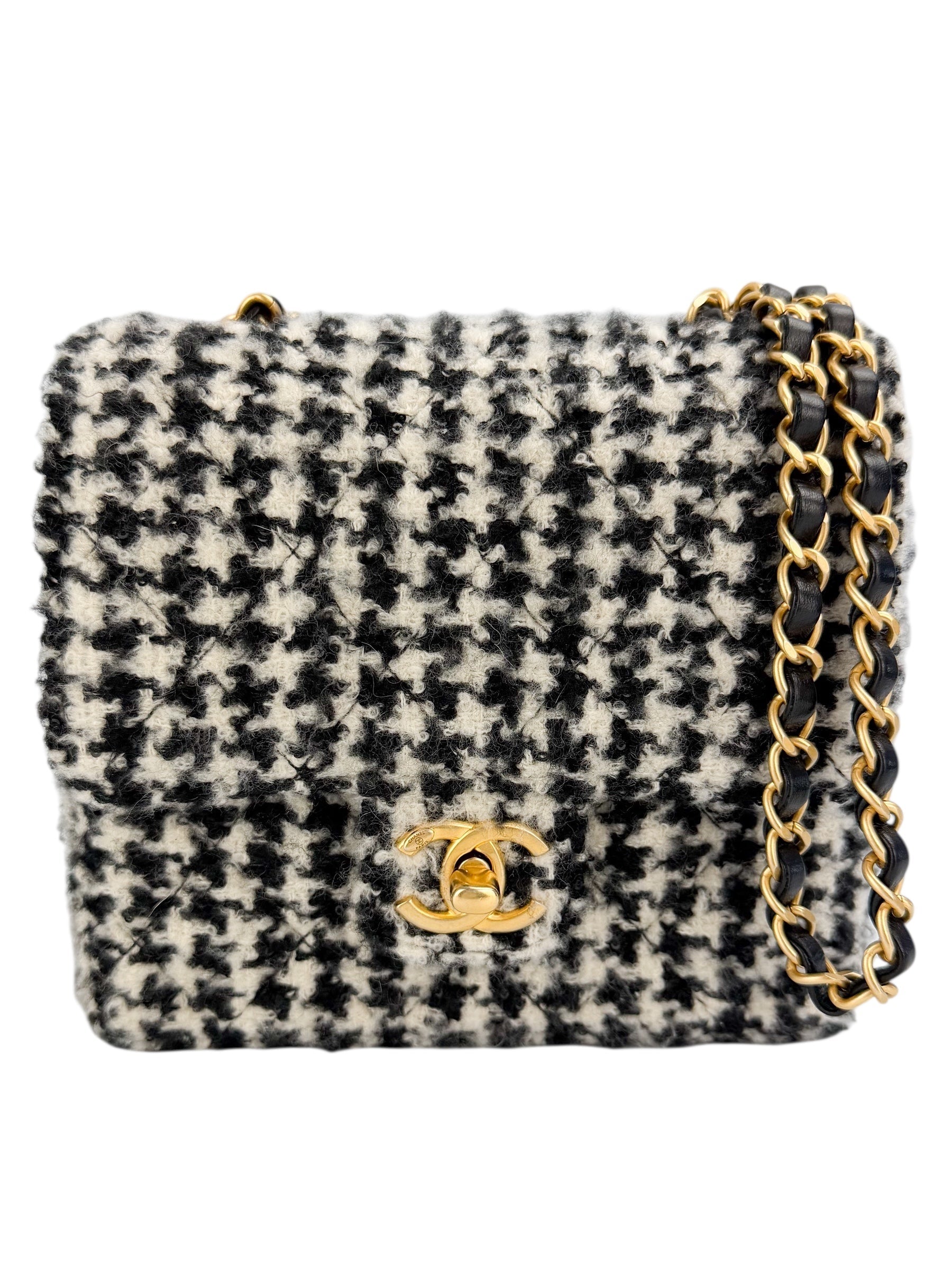 Chanel Mini Square Tweed Houndstooth Flap Classic