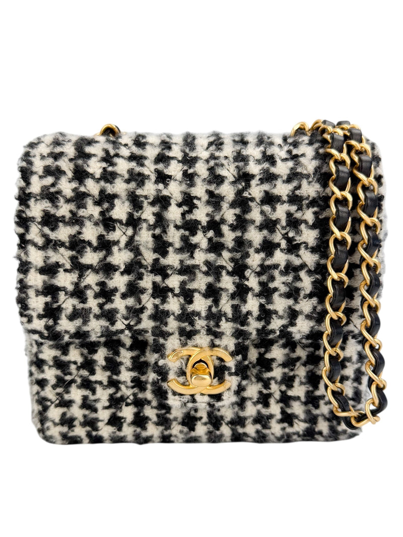 Chanel Mini Square Tweed Houndstooth Flap Classic