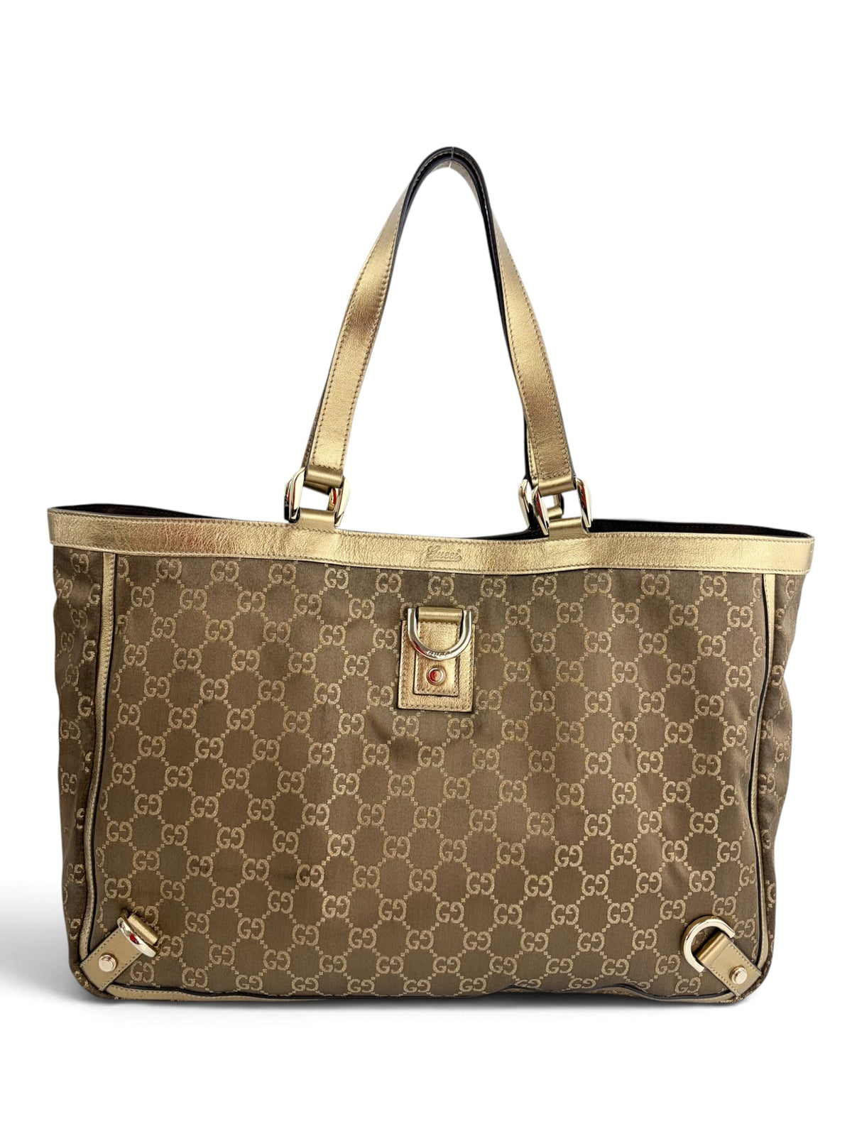 gucci-vintage-gold-metallic-leather-and-brown-canvas-abbey-tote-0