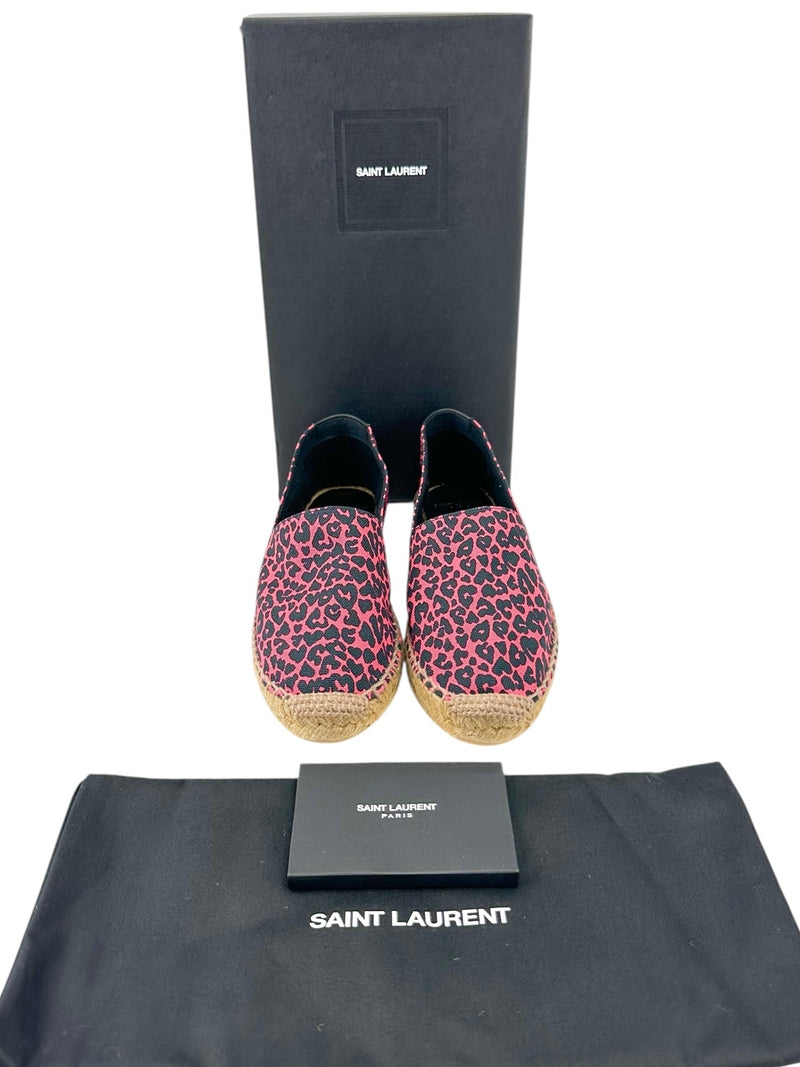 Saint Laurent Pink and Black Canvas Leopard Espadrilles Size 38.5