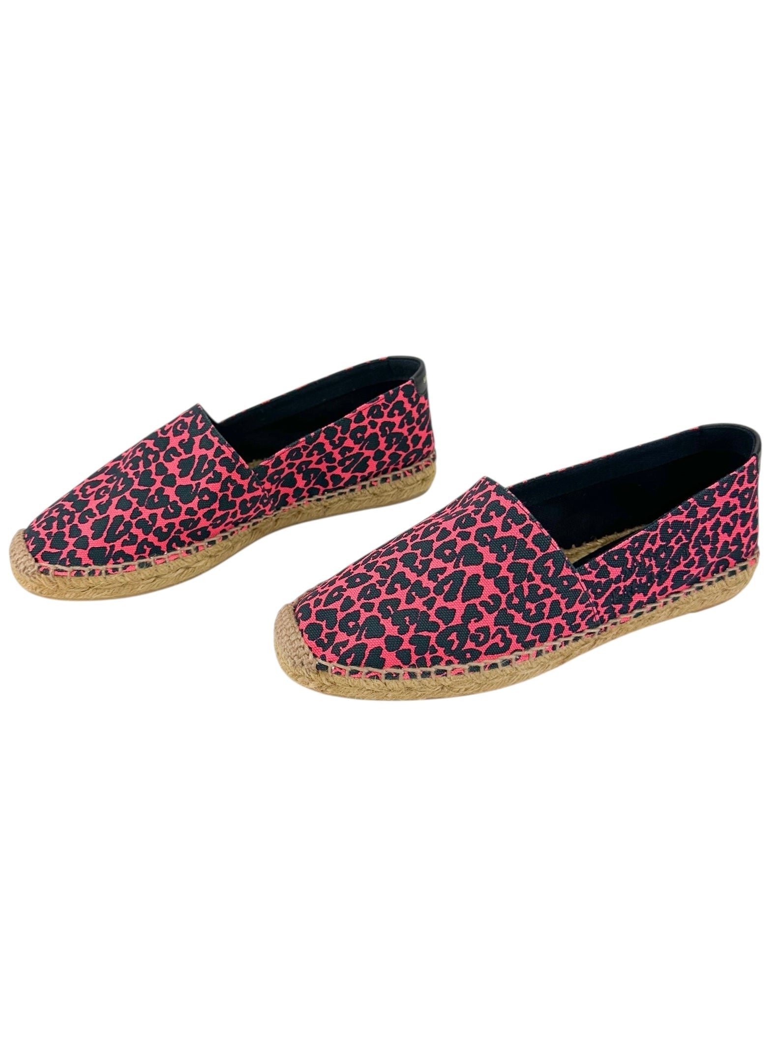 Saint Laurent Pink and Black Canvas Leopard Espadrilles Size 38.5