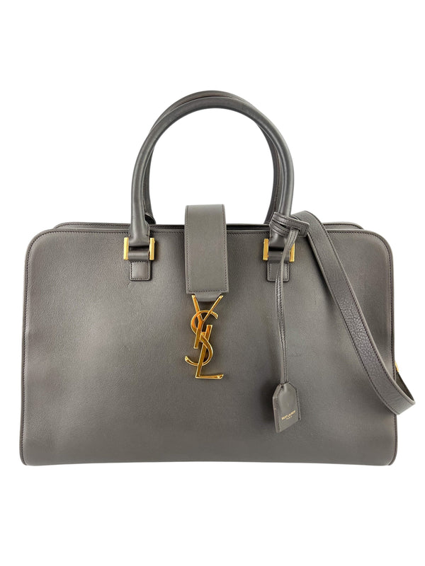 Saint Laurent Grey Leather Medium Cabas Tote w/ Strap