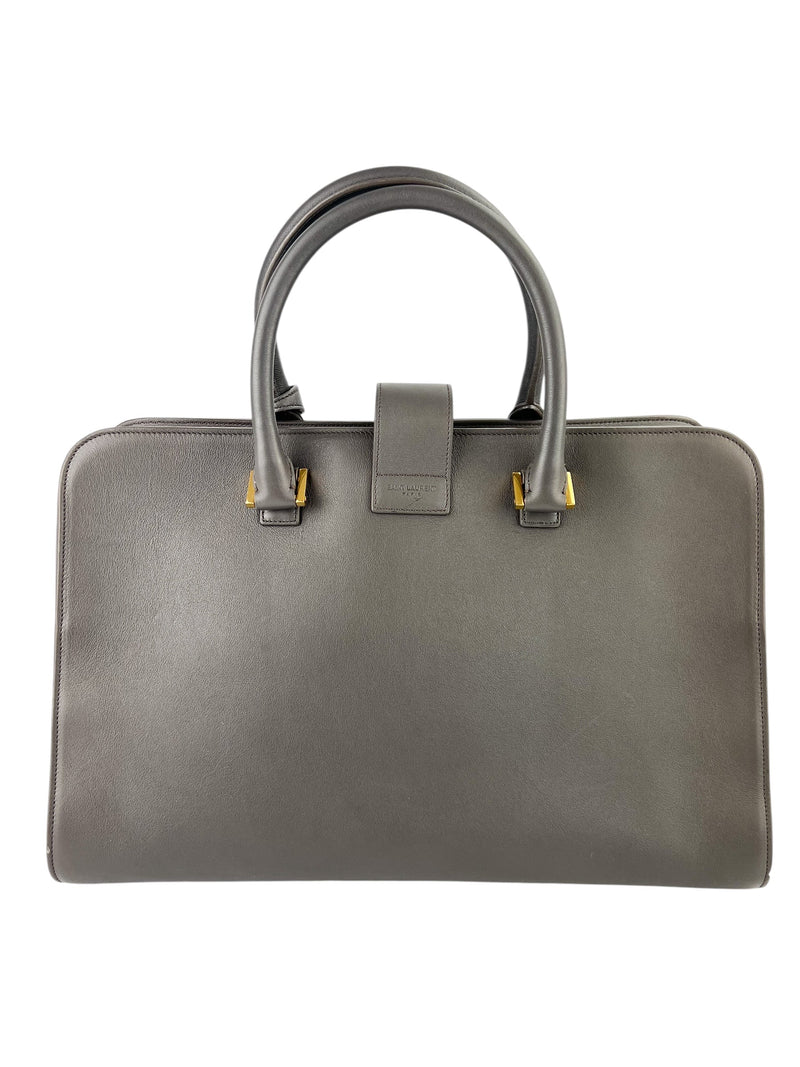 Saint Laurent Grey Leather Medium Cabas Tote w/ Strap