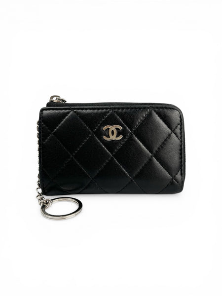 Chanel Black Lambskin Zip Key Ring Pouch