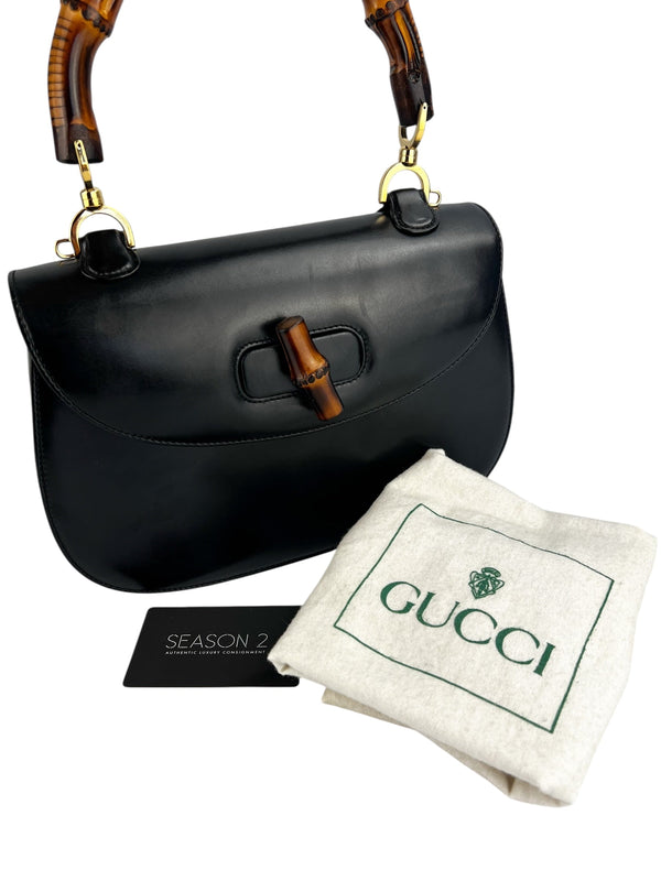 Gucci Black Vintage Bamboo Convertible Top Handle