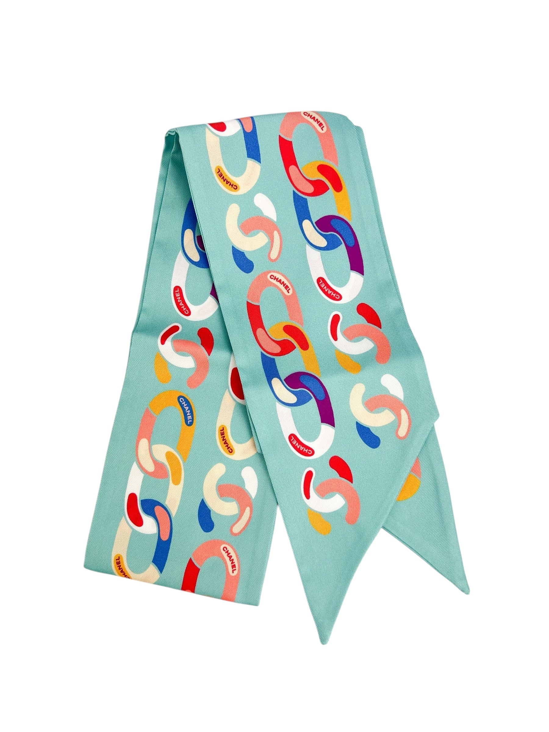 Chanel Large Silk Twilly & Scrunchy Set W/ Box