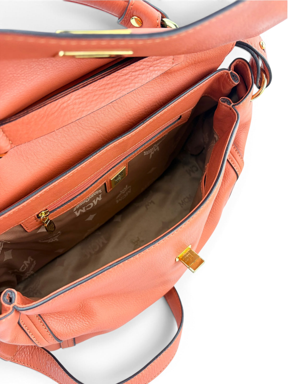 mcm-orange-coral-pebbled-leather-top-handle-satchel-8
