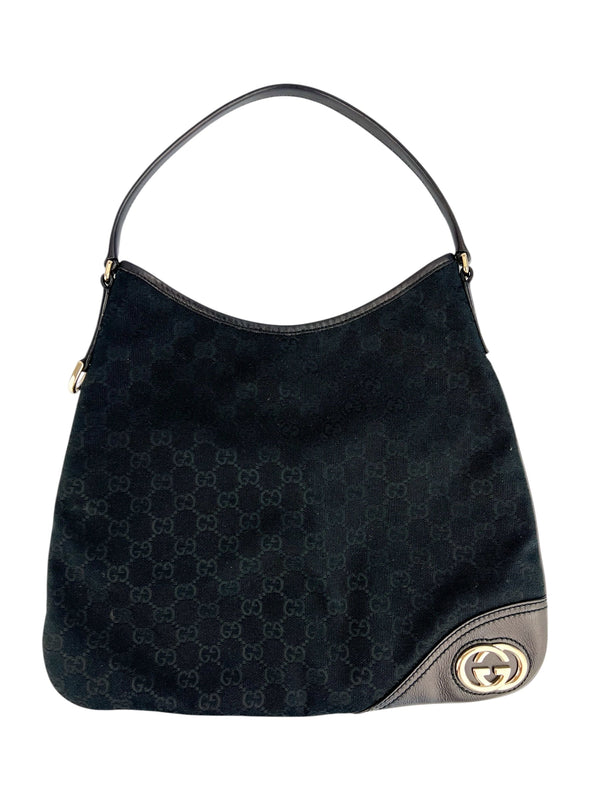 Gucci Vintage Black Canvas Medium Britt Shoulder Bag