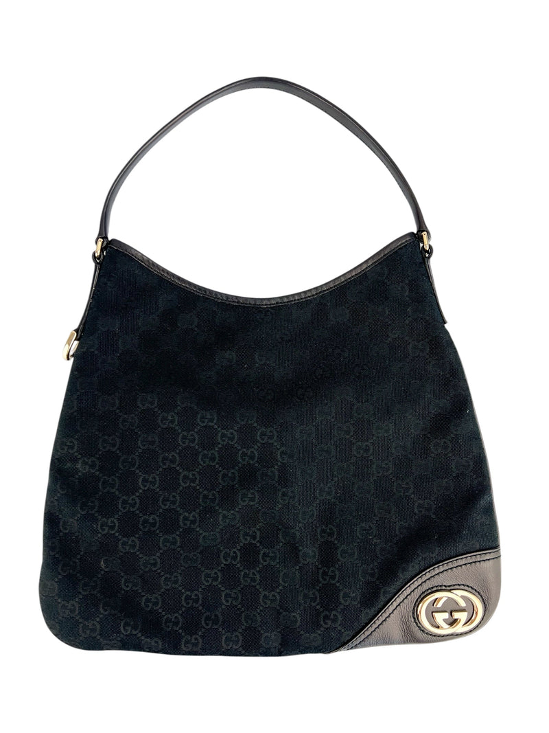 Gucci Vintage Black Canvas Medium Britt Shoulder Bag