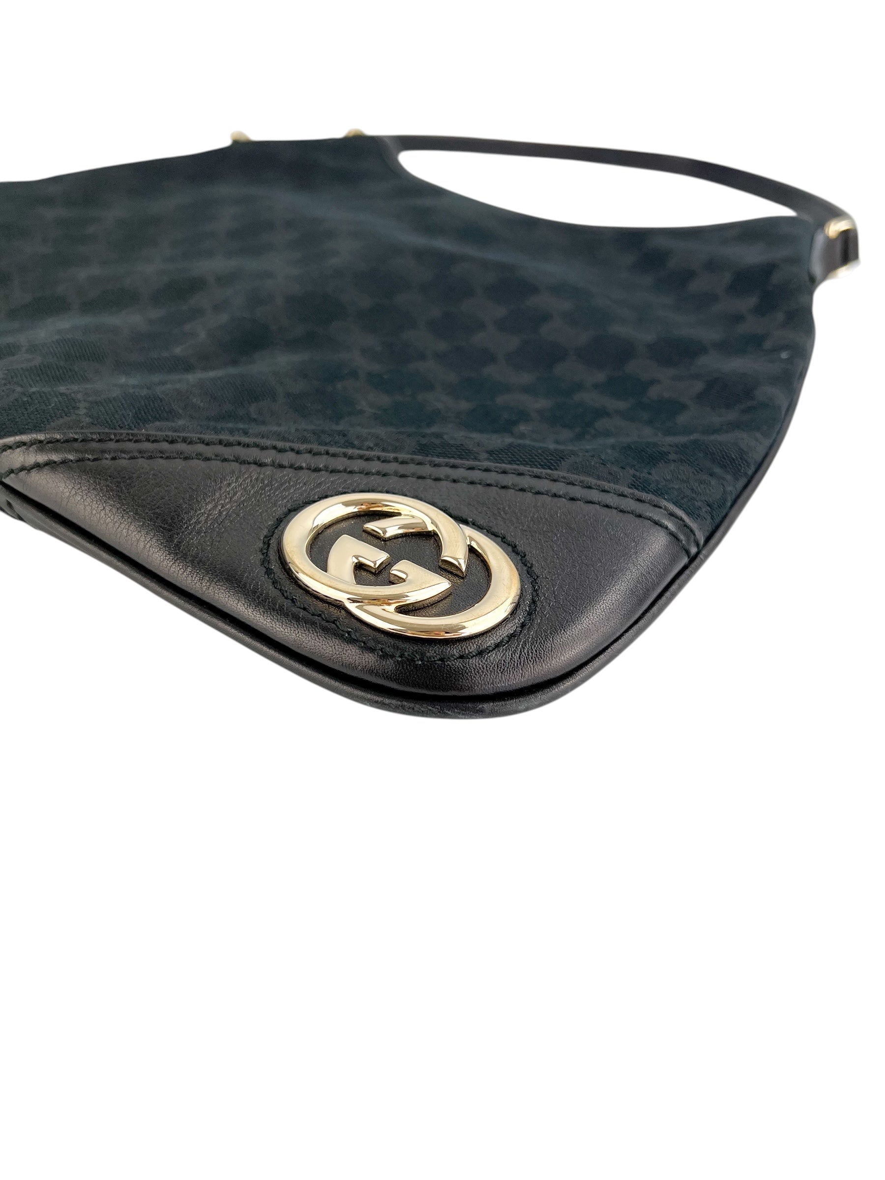 Gucci Vintage Black Canvas Medium Britt Shoulder Bag