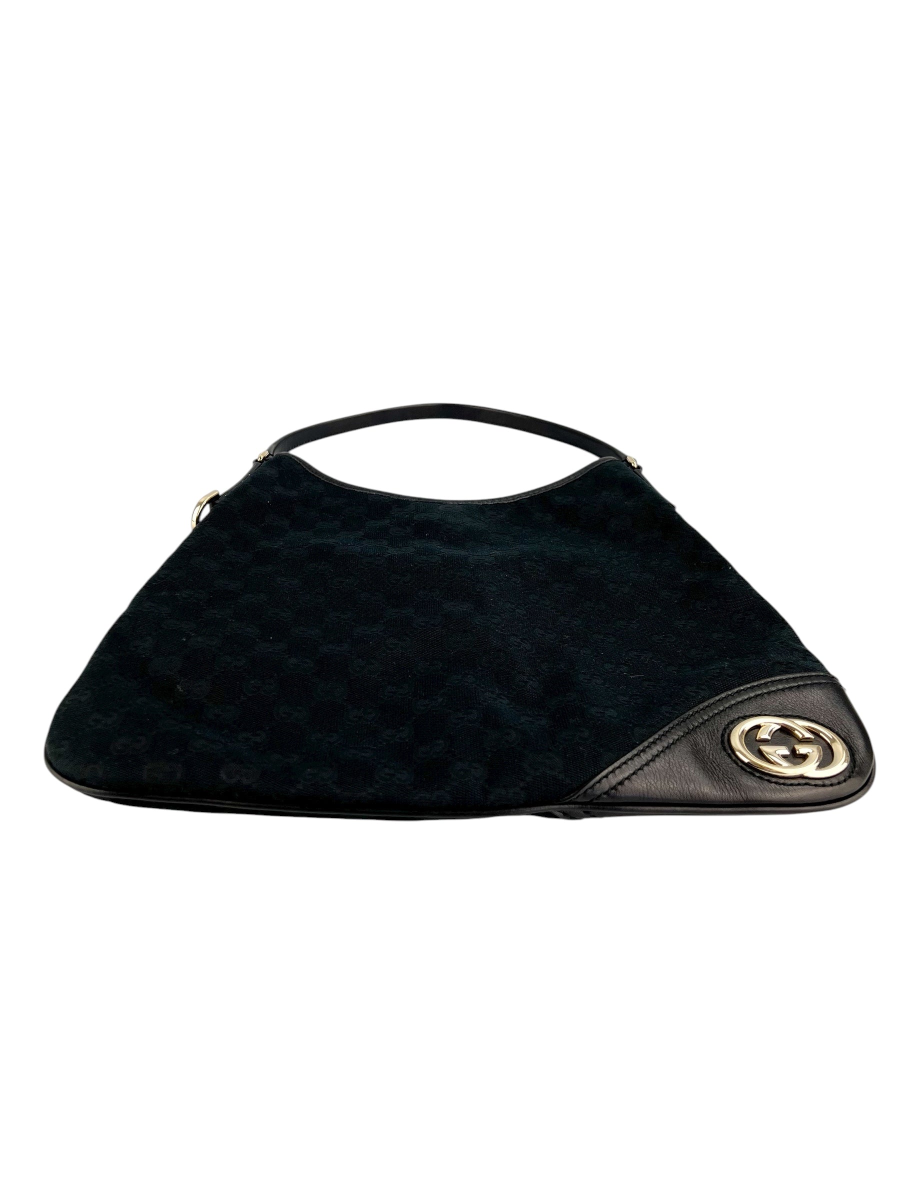 Gucci Vintage Black Canvas Medium Britt Shoulder Bag