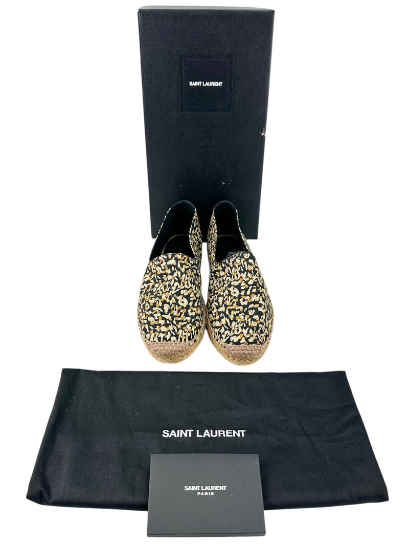 Saint Laurent Brown Canvas Leopard Espadrilles Size 39