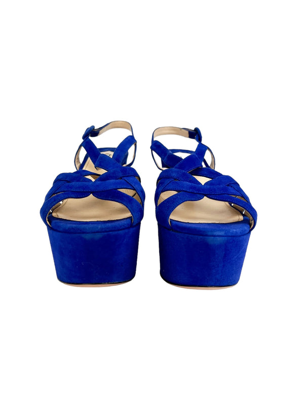 Prada Cobalt Blue Suede Platform Heels Size 39.5