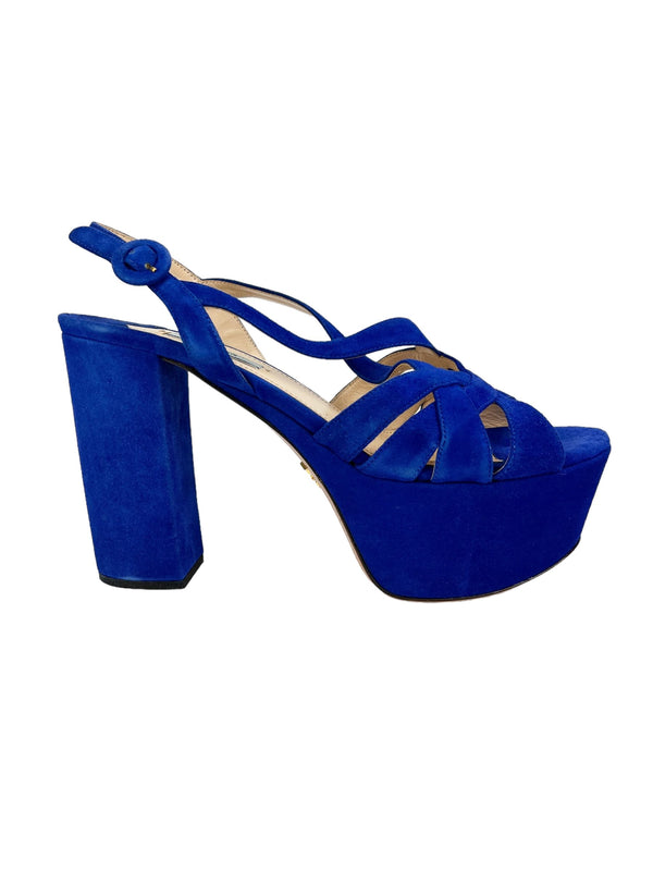 Prada Cobalt Blue Suede Platform Heels Size 39.5