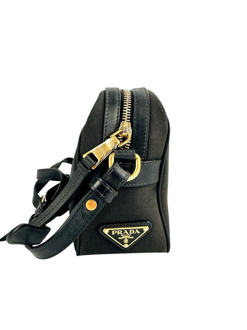 Prada Small Black Logo Camera Bag Canvas
