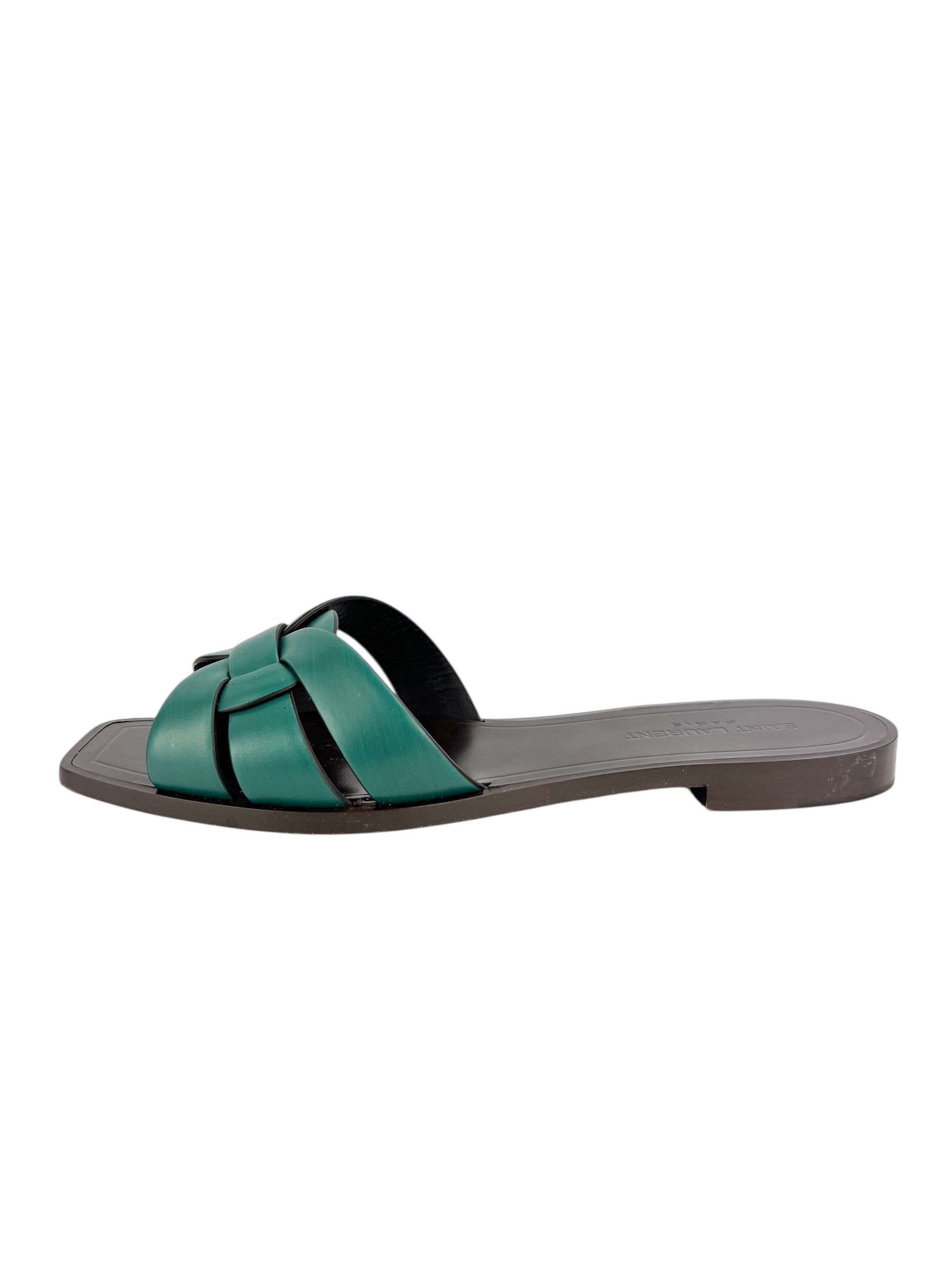 Saint Laurent Hunter Green Tribute Sandals Size 39