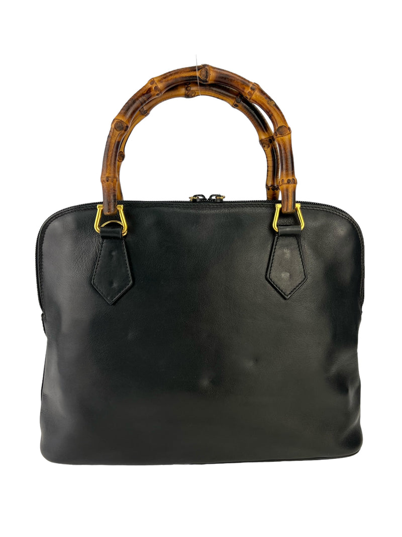 Gucci Vintage Black Leather Bamboo Top Handle