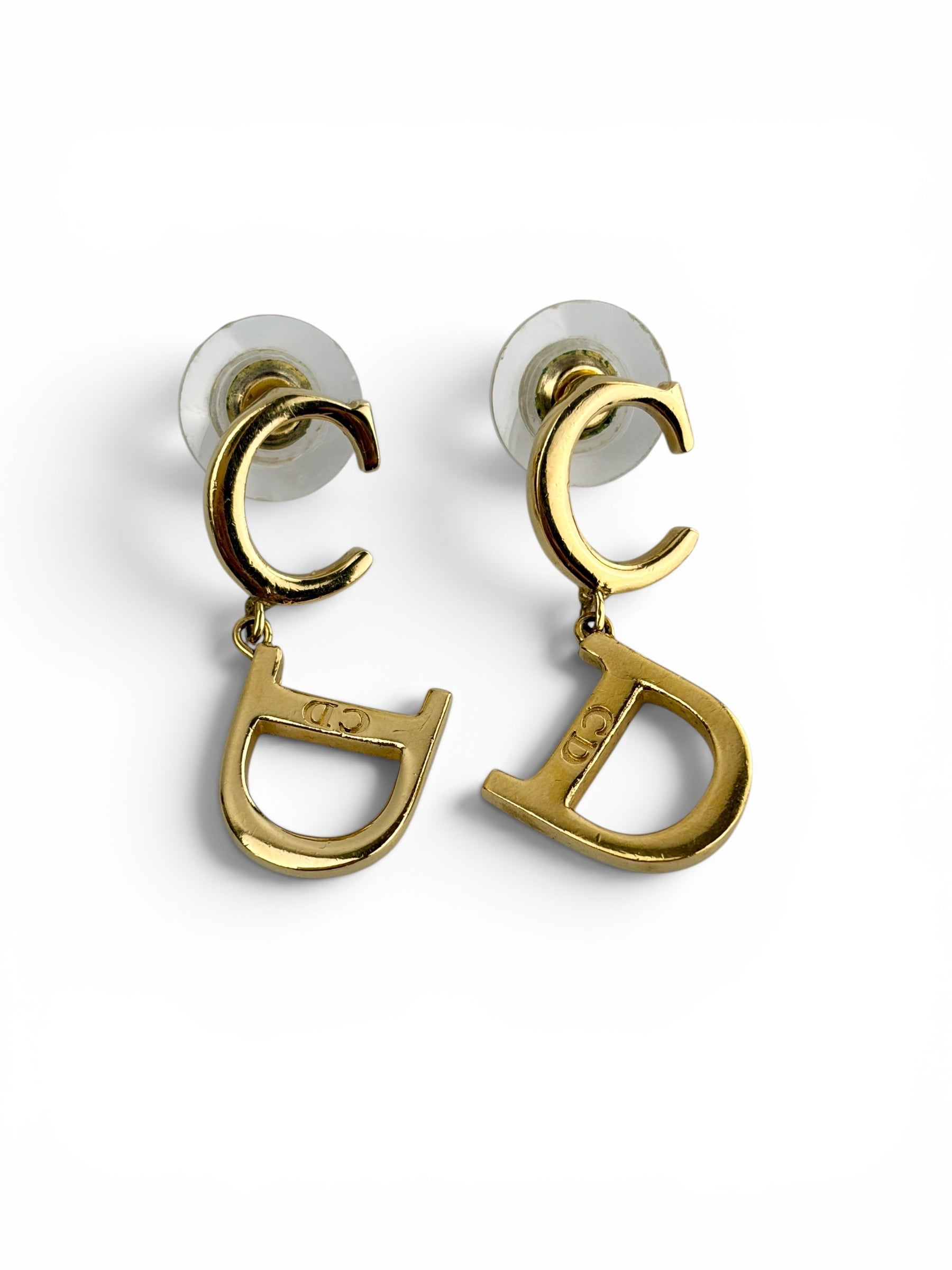 christian-dior-gold-tone-cd-drop-earrings-0