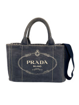 Prada Distressed Denim Canapa Convertible Canvas Tote