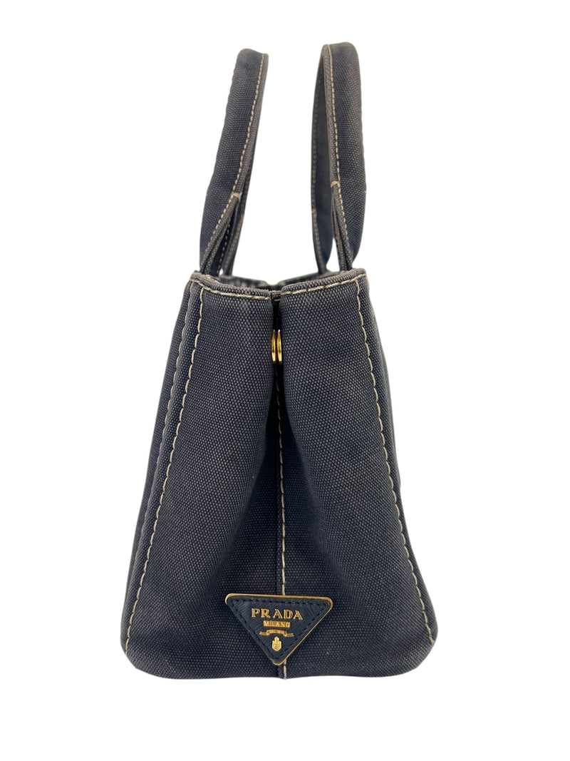 Prada Distressed Denim Canapa Convertible Canvas Tote