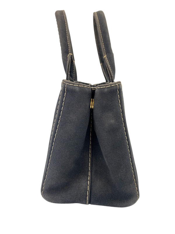Prada Distressed Denim Canapa Convertible Canvas Tote