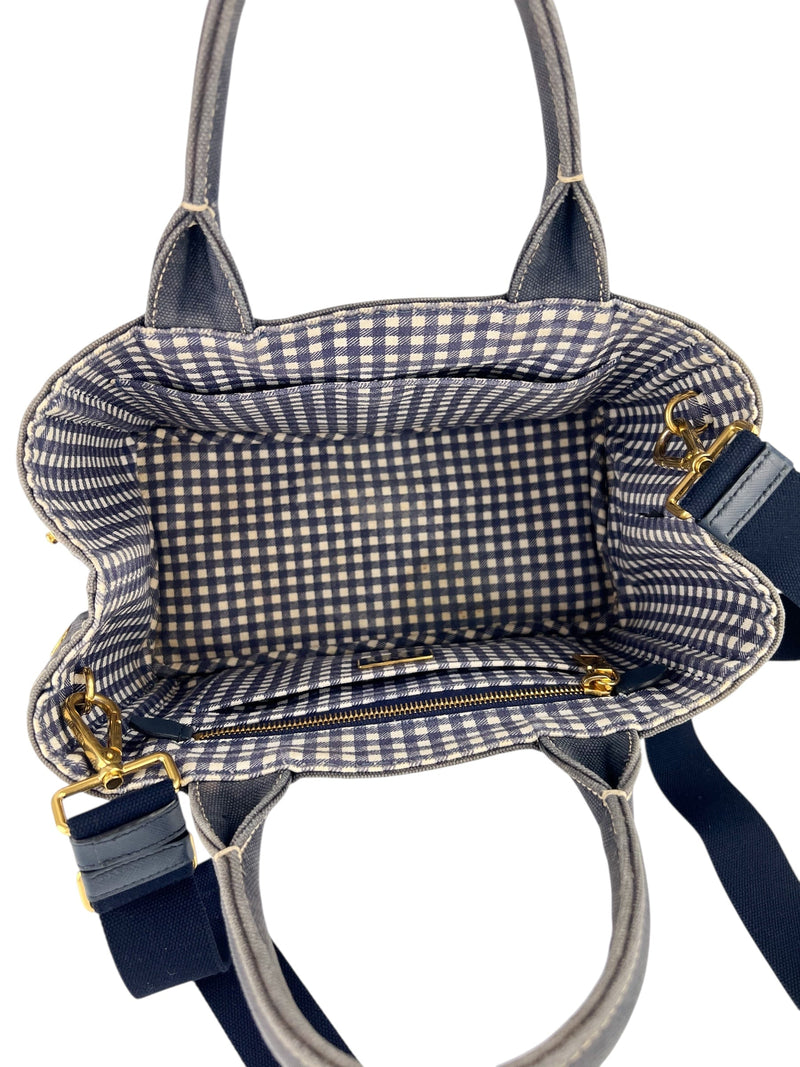 Prada Distressed Denim Canapa Convertible Canvas Tote