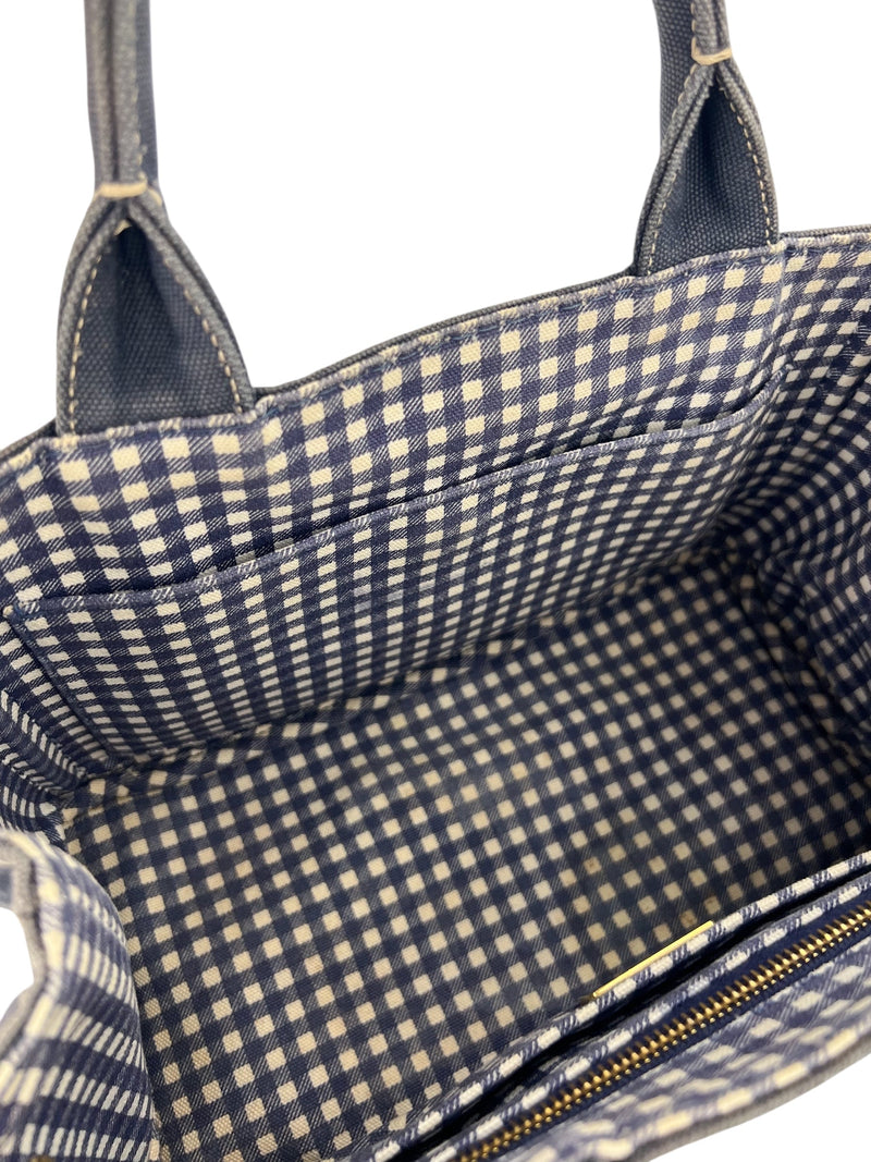 Prada Distressed Denim Canapa Convertible Canvas Tote