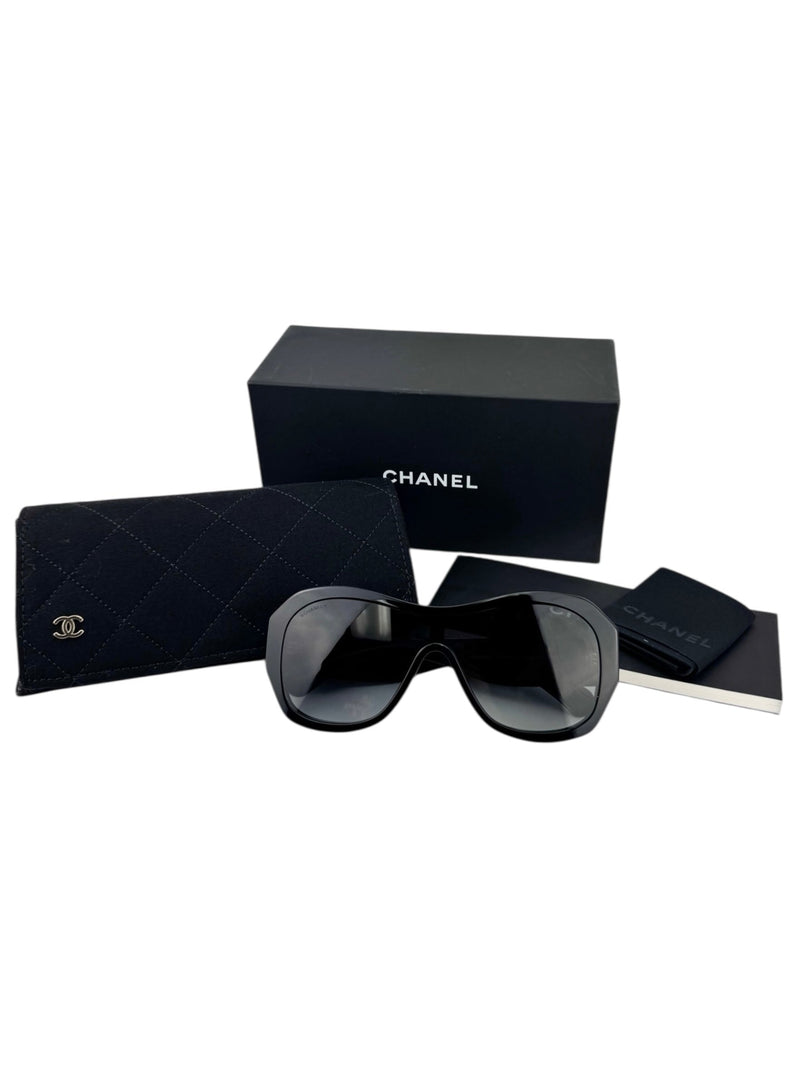 Chanel Black Shield Sunglasses In Box
