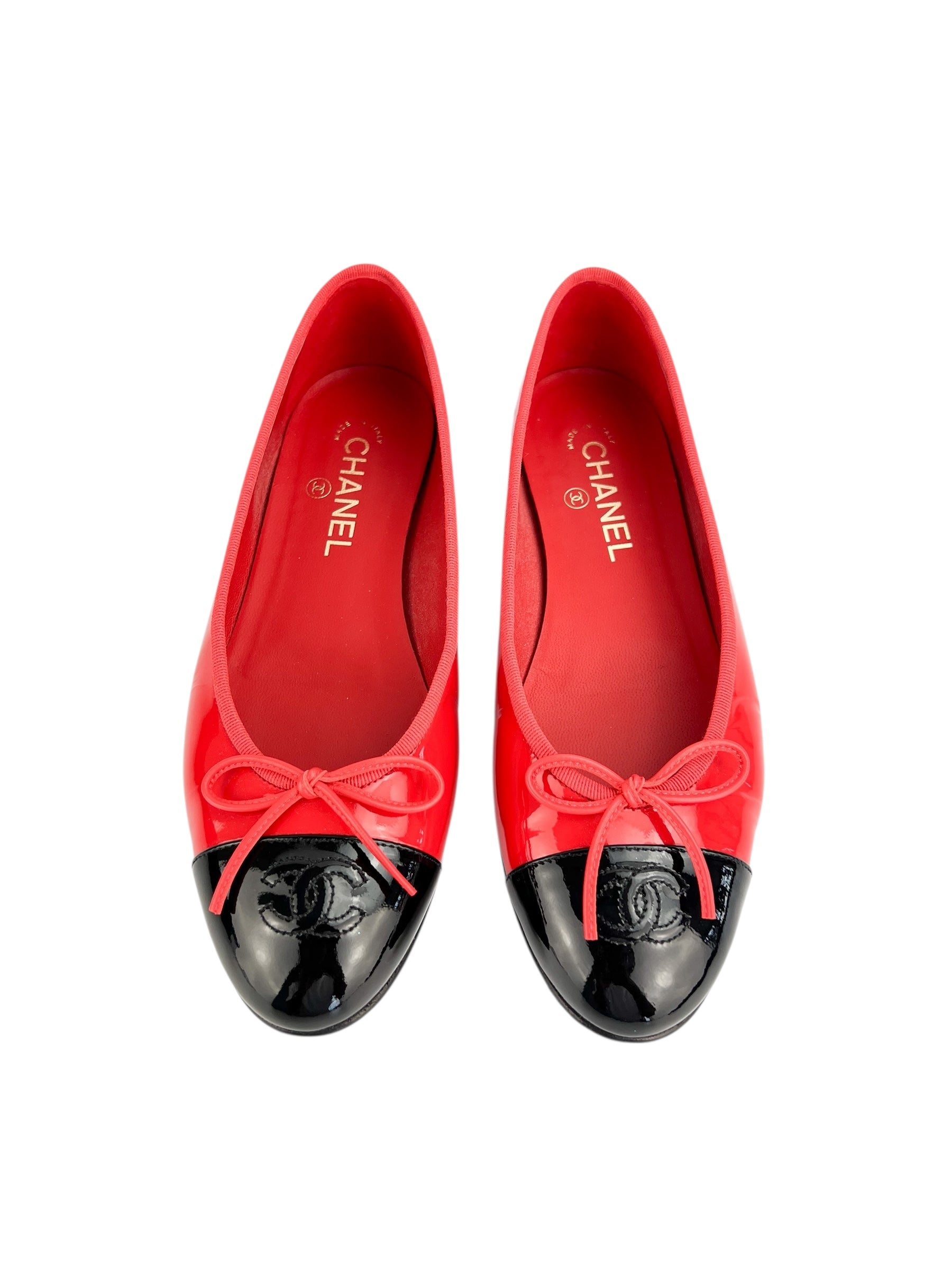 Chanel Red & Black Ballerina Flats Size 39.5