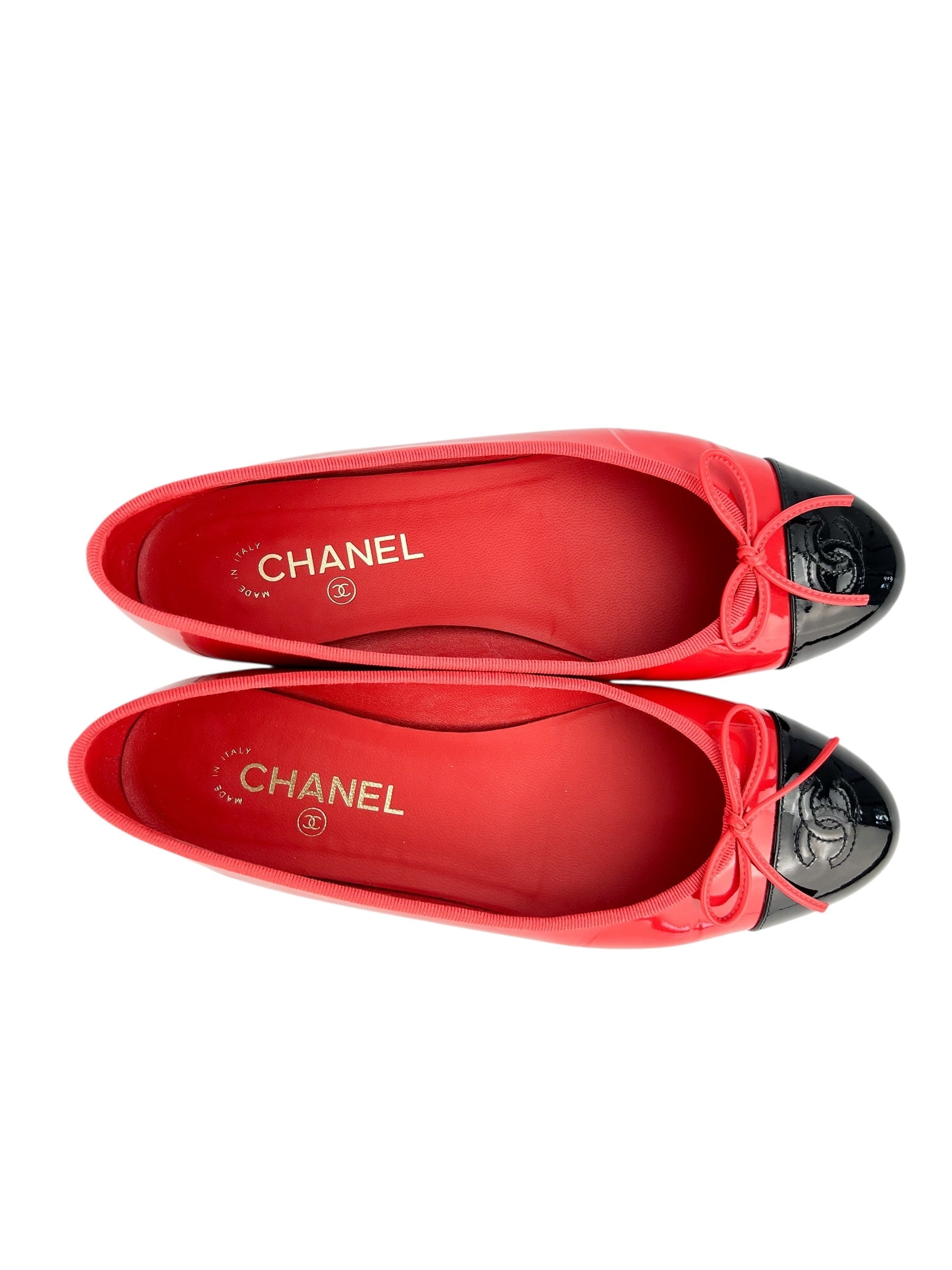Chanel Red & Black Ballerina Flats Size 39.5