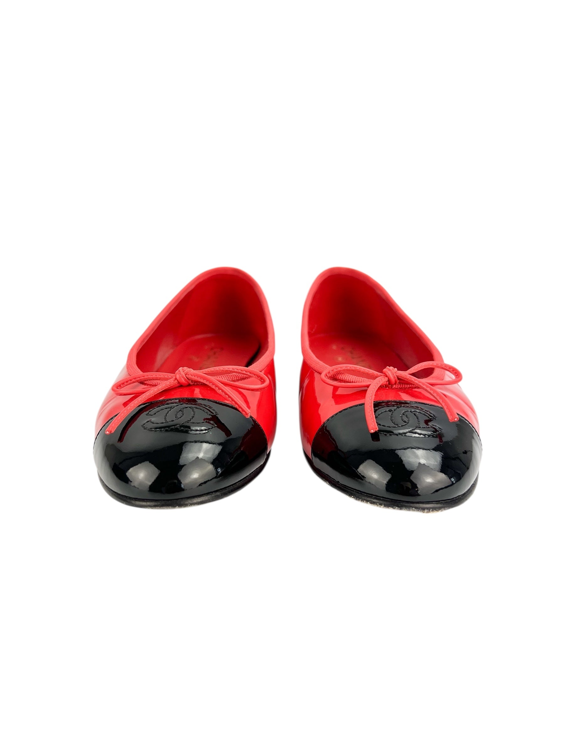 Chanel Red & Black Ballerina Flats Size 39.5