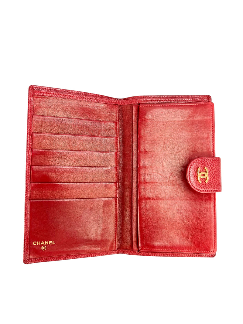 Chanel Red Caviar Leather Kisslock Wallet