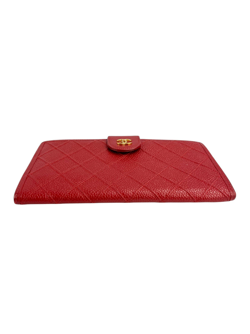 Chanel Red Caviar Leather Kisslock Wallet