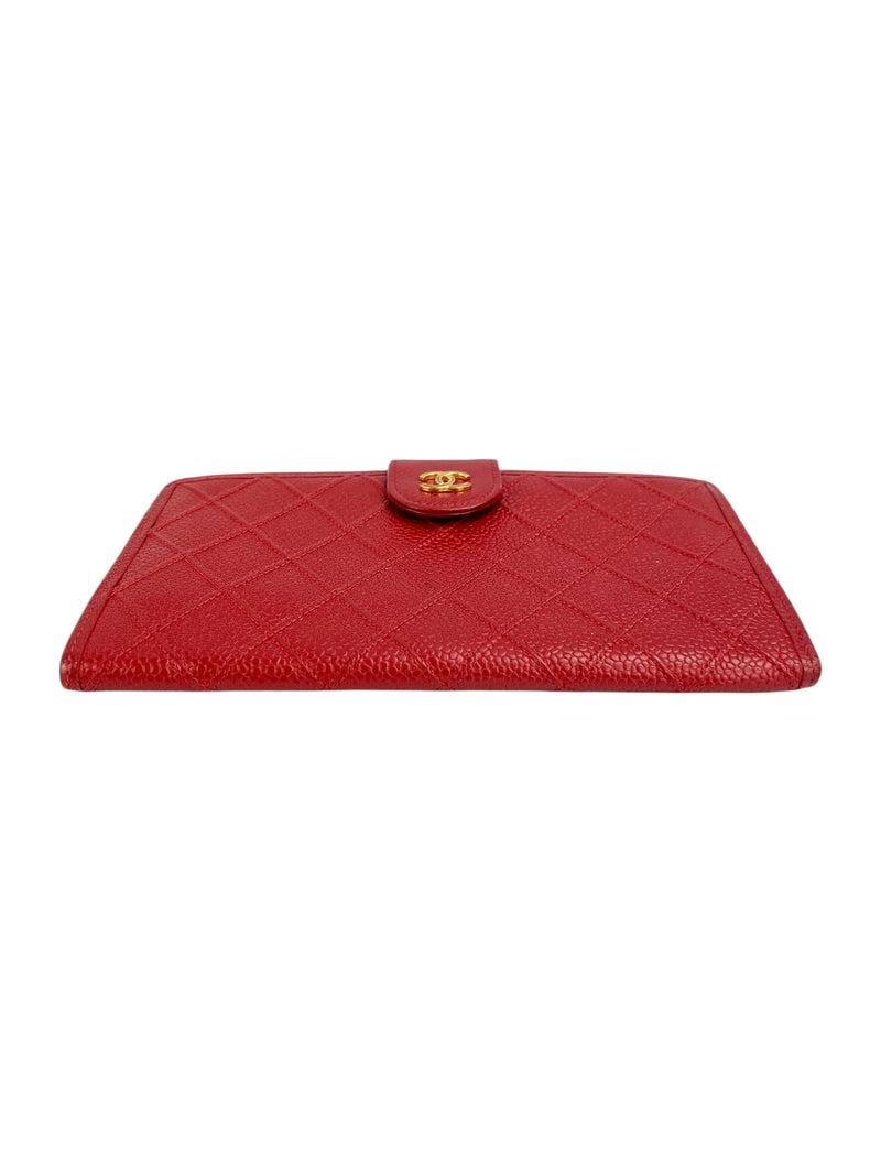 Chanel Red Caviar Leather Kisslock Wallet