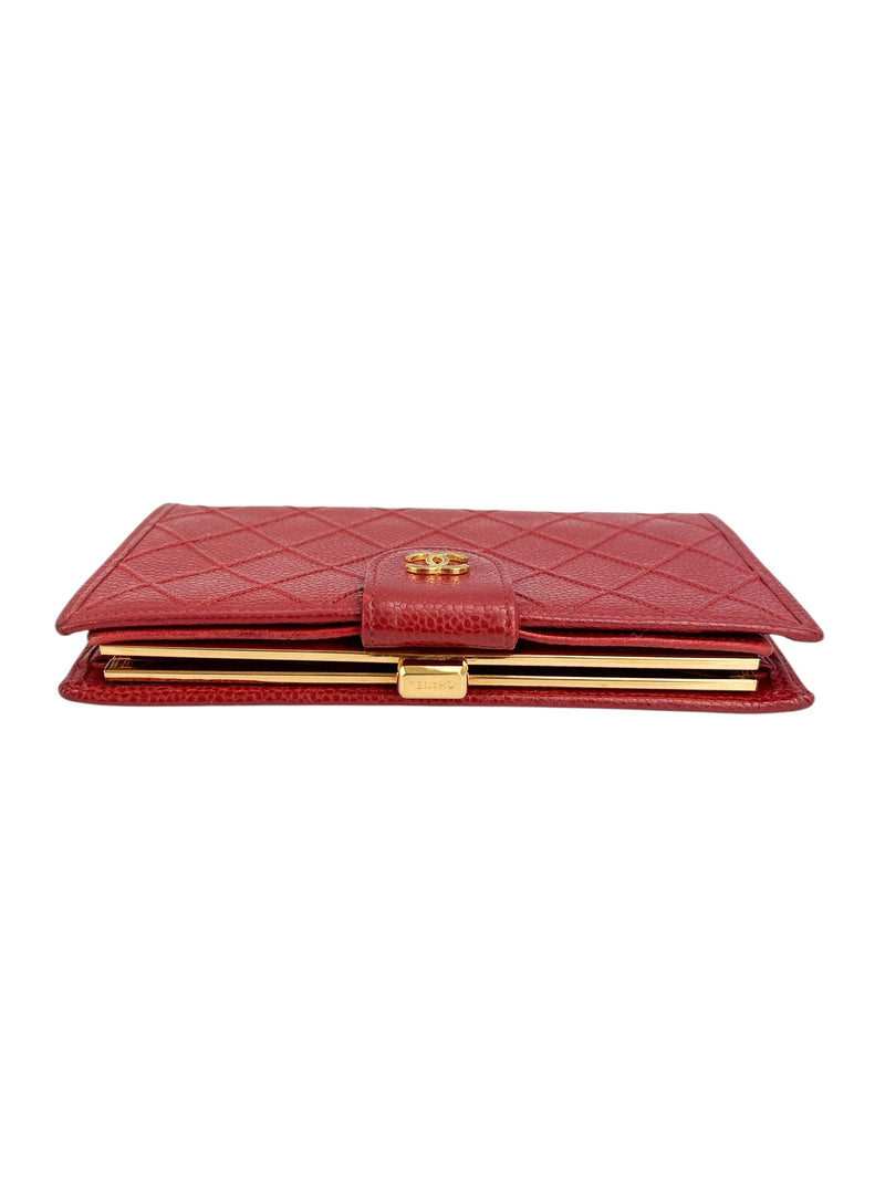 Chanel Red Caviar Leather Kisslock Wallet