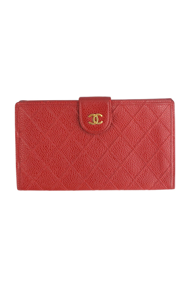 Chanel Red Caviar Leather Kisslock Wallet