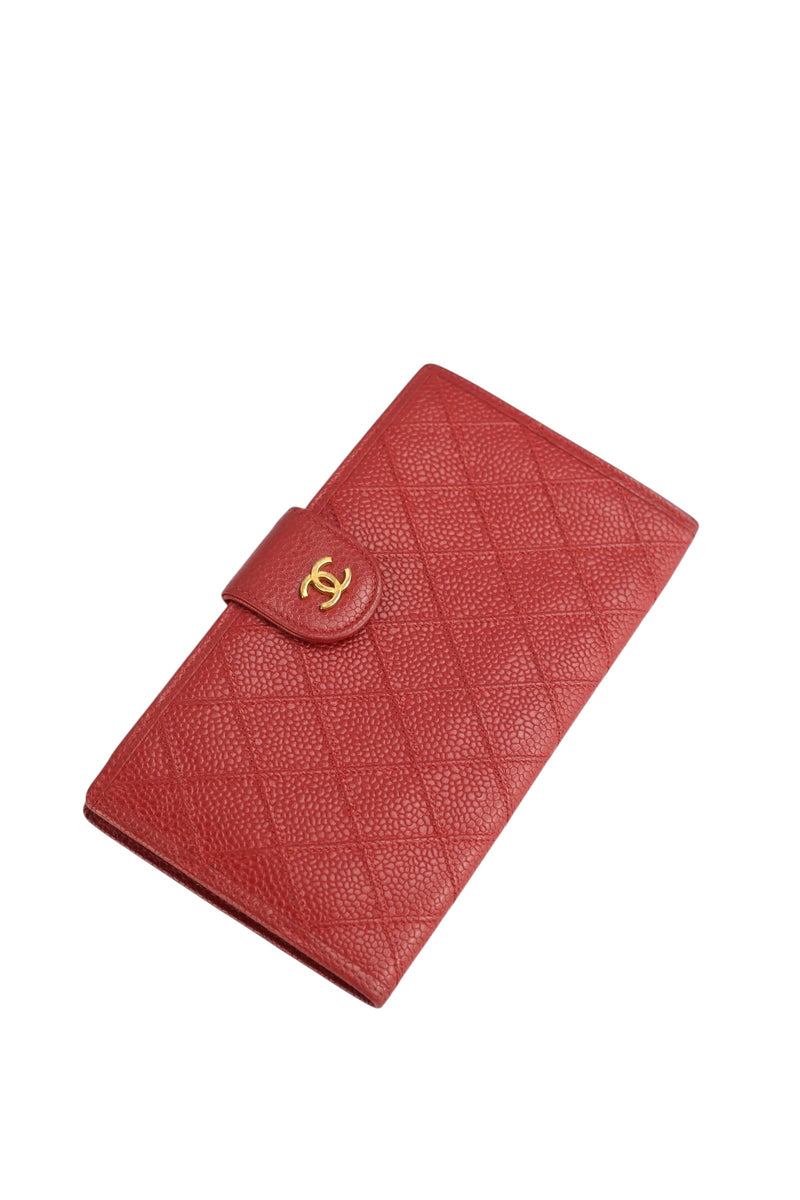 Chanel Red Caviar Leather Kisslock Wallet