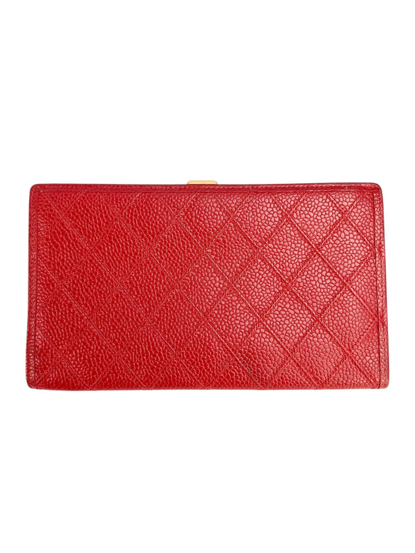 Chanel Red Caviar Leather Kisslock Wallet