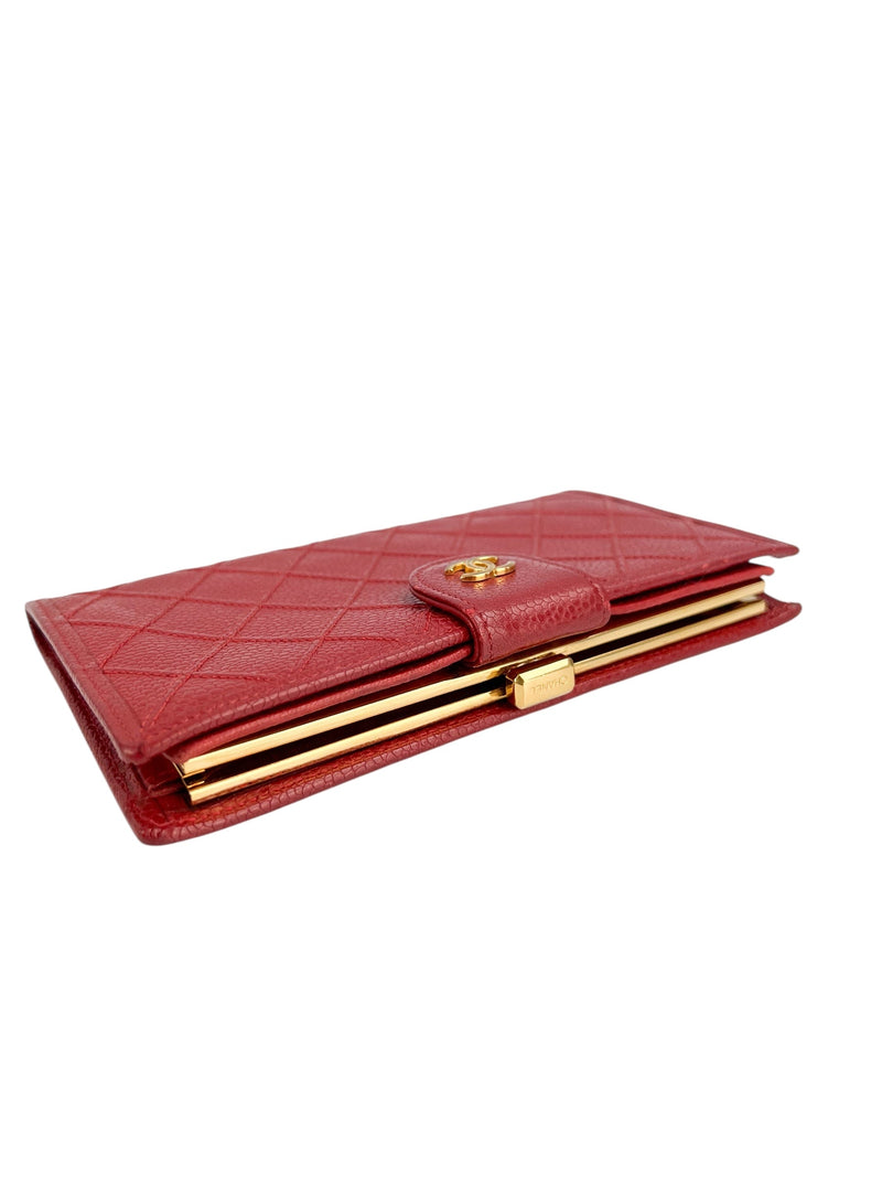 Chanel Red Caviar Leather Kisslock Wallet