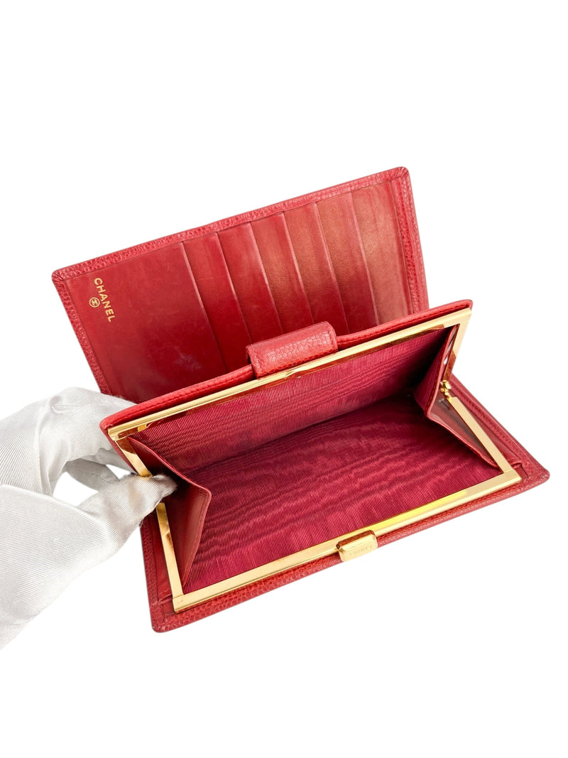 Chanel Red Caviar Leather Kisslock Wallet